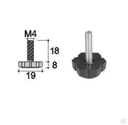 Опора ножка мебельная м8 регулируемая черная