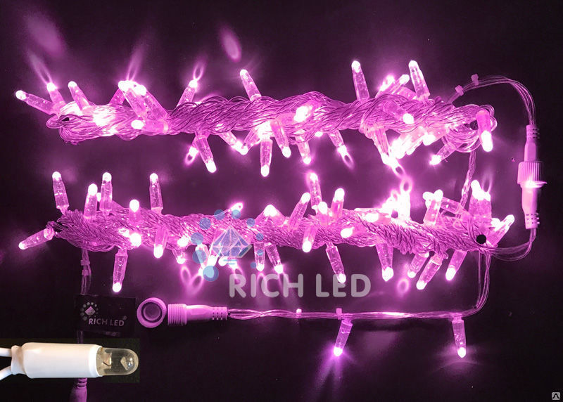 Гирлянда LED Нить 10 м, 220В, IP65 герметичный колпачок, постоянное свечение, розовая