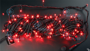 Светодиодная гирлянда LED Нить 20м,220В,с контроллером, красная,соединяемая 