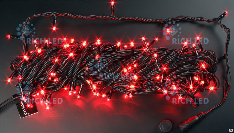Светодиодная гирлянда LED Нить 20м, 220В, IP54 с контроллером, красная, соединяемая