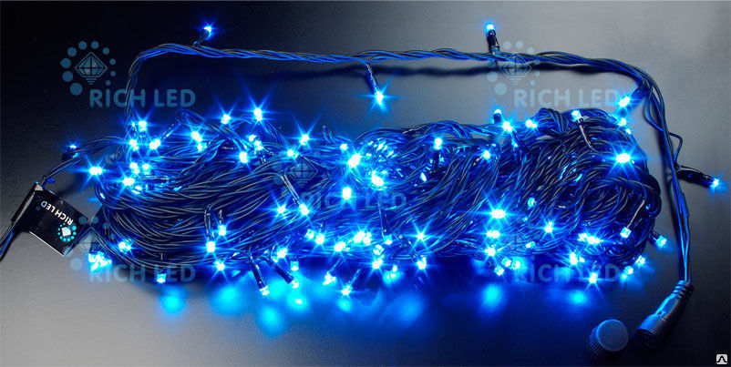 Светодиодная гирлянда LED Нить 20м, 220В, IP54 с контроллером, синяя, соединяемая