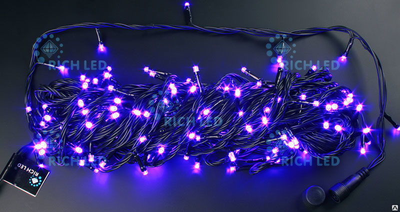Светодиодная гирлянда LED Нить 20м, 220В, IP54 с контроллером, фиолетовая, соединяемая