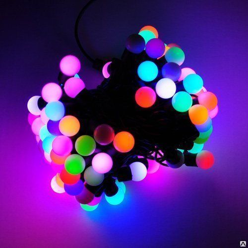 Светодиодная гирлянда LED Шарики RGB БОЛЬШИЕ, 4 см, 220В, 5 м, соединяемая, IP65