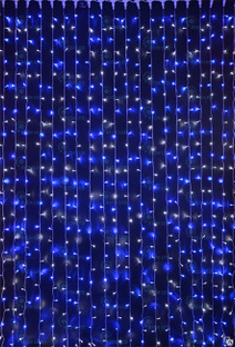 Световой занавес LED прозрачный провод, 2х3 синий+белый ОТСОЕДИНЯЕМЫЕ НИТИ 