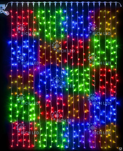 Светодиодный занавес LED МУЛЬТИ КВАДРАТЫ , 220В, прозрачный провод, 2х3 м, соединяемый