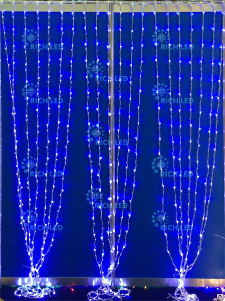 Занавес светодиодный Водопад LED, прозрачный провод , 2х3 м, 220В, синий, IP54