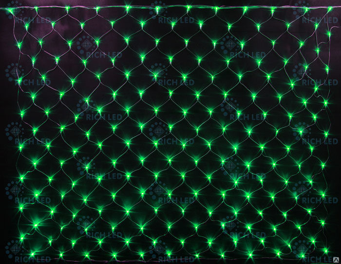 Светодиодная сетка LED 2*3м, 384 LED прозрачный провод, зелёная, 8 режимов