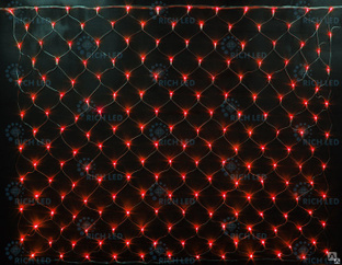 Светодиодная сетка LED 2*1.5м, 192 LED прозрачный провод, красная 