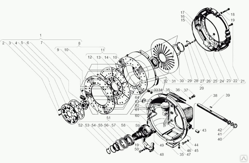 Схема сборки сцепления ямз 238 двухдисковое порядок сборки