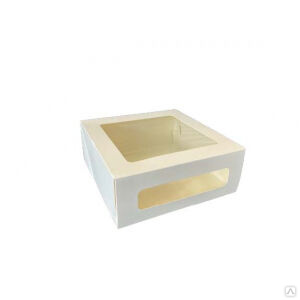 Коробка для торта с окном 220х220х100 мм белая #1