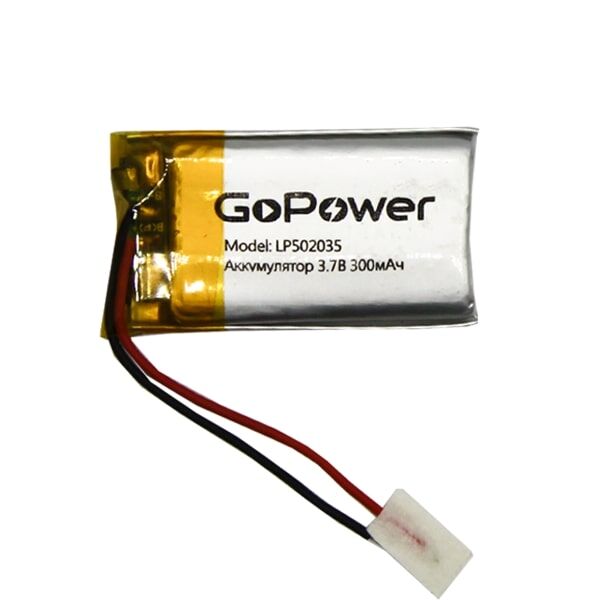 Аккумулятор Li-Pol LP502035 PK1 3.7V 300mAh (толщ.5,0мм, шир.20мм, дл.35мм) "GoPower"