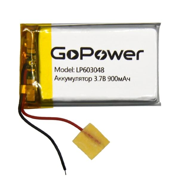 Аккумулятор Li-Pol LP603048 PK1 3.7V 900mAh (толщ.6,0мм, шир.30мм, дл.48мм) "GoPower"