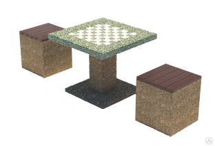 Шахматный уличный стол из камня с двумя тумбами #1