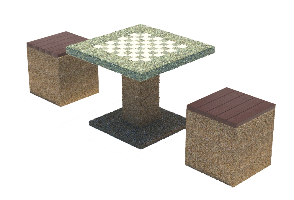 Шахматный уличный стол из камня с двумя тумбами