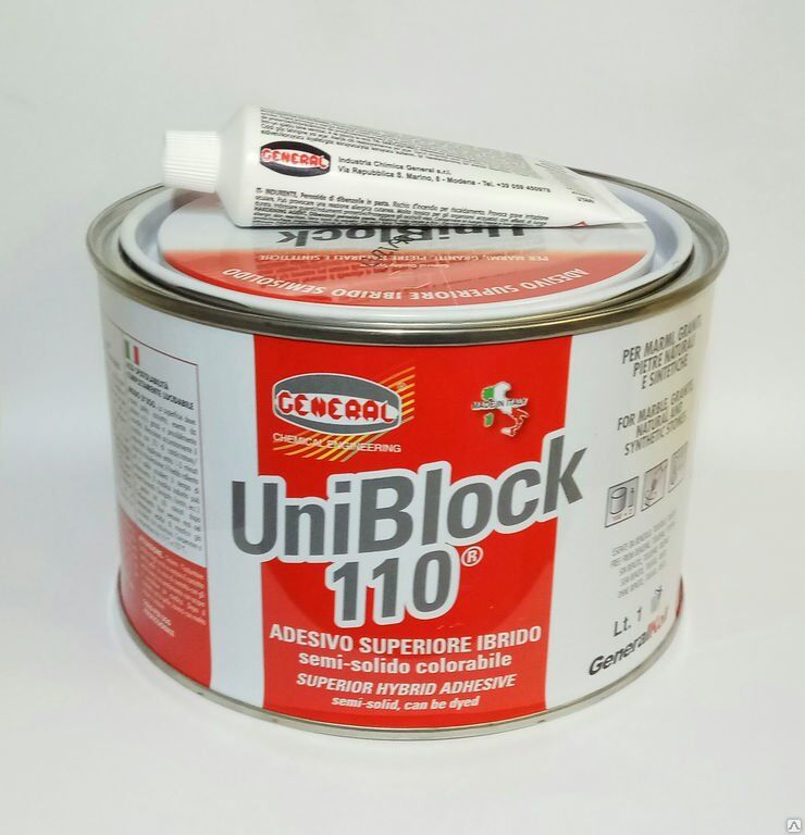 Полиэфирный густой клей для камня GENERAL UNIBLOCK 110 ( молочно прозрачный), 1,4 кг