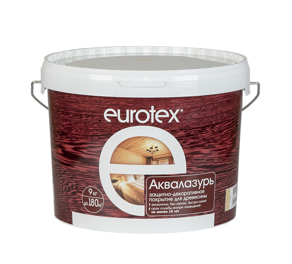 Лак защитно-декорат. "EUROTEX" (Аквалазурь) /палисандр/ 9,0 кг Рогнеда +