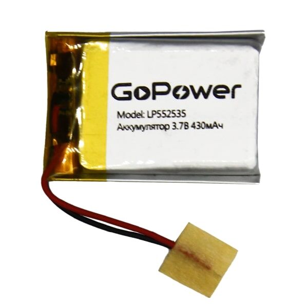 Аккумулятор Li-Pol LP552535 PK1 3.7V 430mAh (толщ.5,5мм, шир.25мм, дл.35мм) "GoPower"