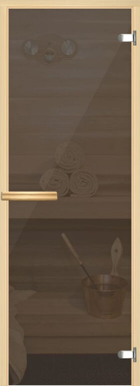 Дверь для сауны АКМА Aspen M 7х19 (серое, 8 мм, коробка осина, арт. 214M) A 1