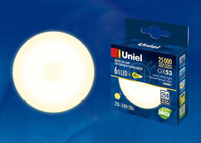 Лампы светодиодные LED-GX53-6W/WW/GX53/FR PLZ01WH Uniel