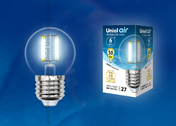Лампы светодиодные LED-G45-6W/NW/E27/CL GLA01TR картон Uniel