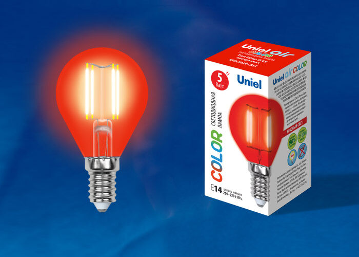 Лампы светодиодные LED-G45-5W/RED/E14 GLA02RD картон Uniel