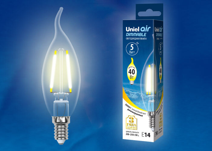 Лампы светодиодные LED-CW35-5W/WW/E14/CL/DIM GLA01TR картон Uniel