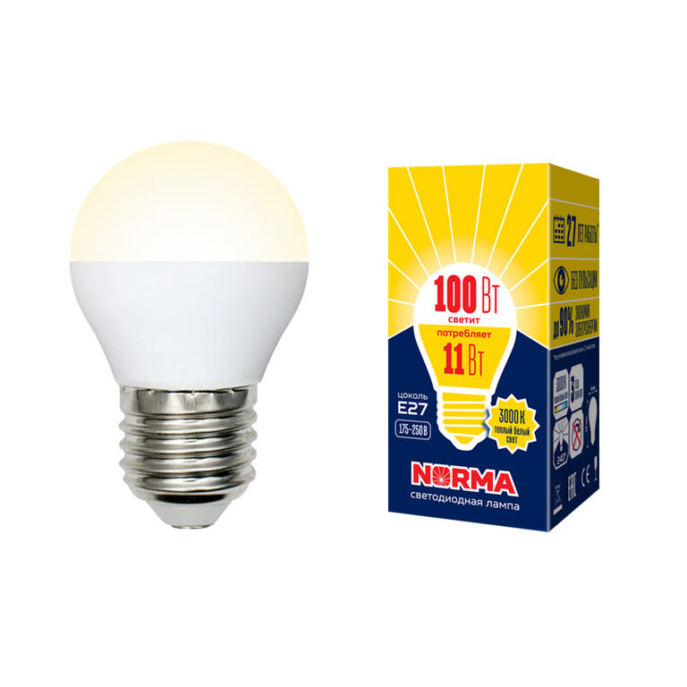 Лампы светодиодные LED-G45-11W/WW/E27/FR/NR картон Volpe