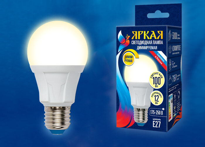Лампа диммируемая LED-A60 12W/3000K/E27/FR/DIM PLP01WH Uniel UL-00004290