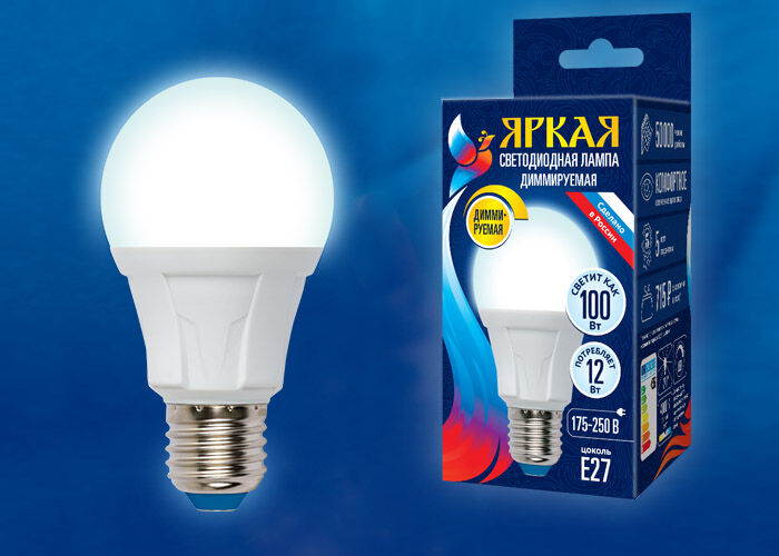 Лампа диммируемая LED-A60 12W/4000K/E27/FR/DIM PLP01WH Uniel UL-00004289