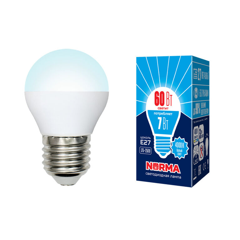 Лампы светодиодные LED-G45-7W/NW/E27/FR/NR картон Volpe