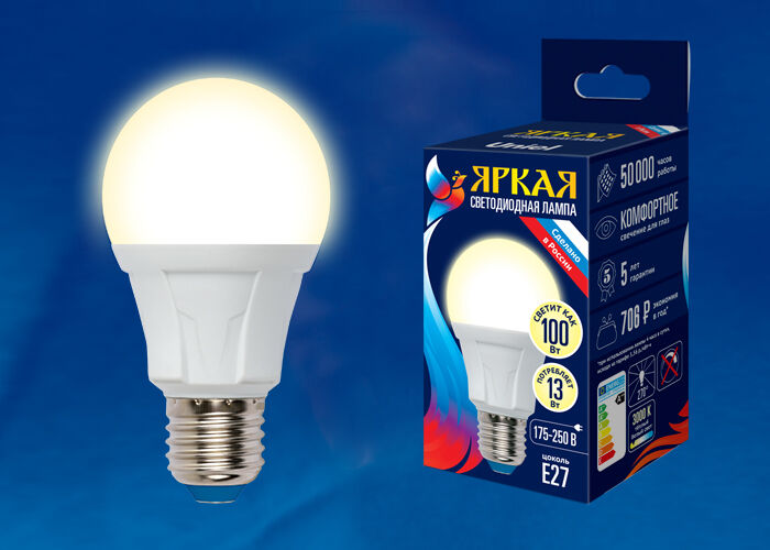 Лампы светодиодные LED-A60 13W/3000K/E27/FR PLP01WH картон Uniel
