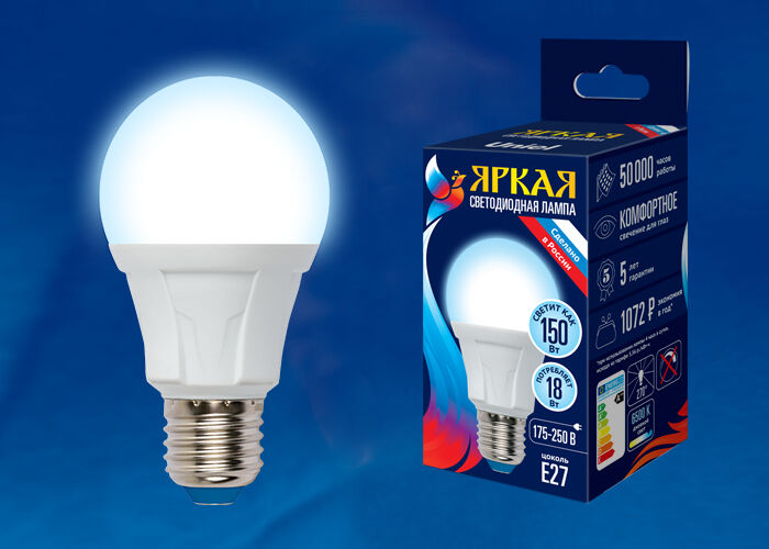 Лампы светодиодные LED-A60 18W/6500K/E27/FR PLP01WH картон Uniel