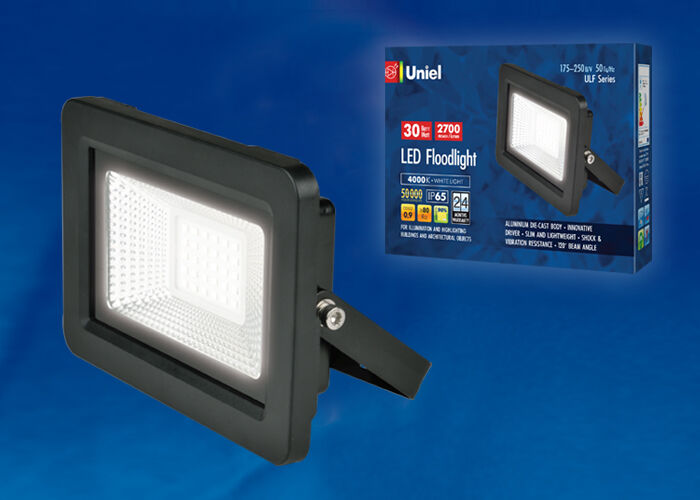 Прожекторы светодиодные ULF-F19-30W/4000K IP65 175-250В BLACK Uniel