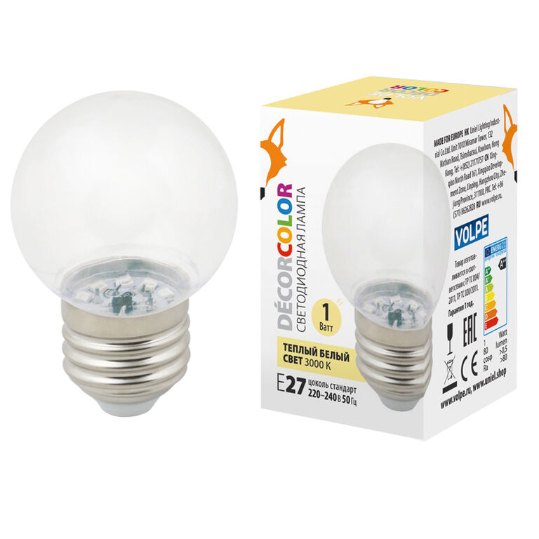 Лампа для гирлянды Белт-лайт LED-G45-1W/3000K/E27/CL/С Volpe UL-00005807