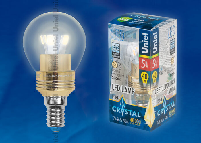 Лампа светодиодная LED-G45P-5W/WW/E14/CL ALC02GD пластик