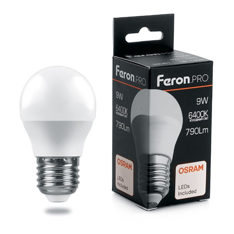 Лампа светодиодная Feron.PRO LB-1409 38082 Шарик E27 9W 6400K OSRAM LED