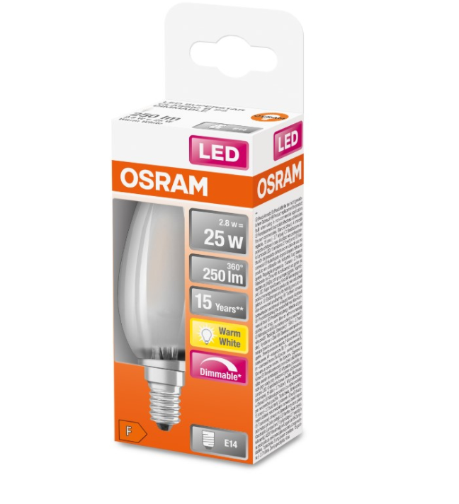 Светодиодная лампа OSRAM FIL LSCL B25 DIM 2,8W/827 230V FR E14 250lm