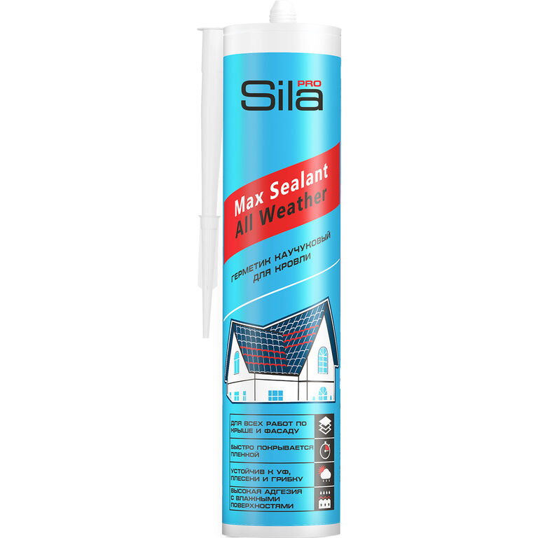 Герметик Sila PRO Max Sealant, All weather каучуковый, для кровли, бесцветный, 290 мл (12шт)