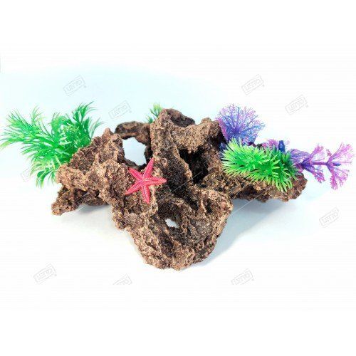 Декор для аквариума Биокерамика "Риф" с растениями, коричневый 14х10х8см