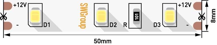 Лента светодиодная стандарт 2835, 60 LED/м, 6,3 Вт/м, 12В , IP20, Цвет: Нейтральный белый