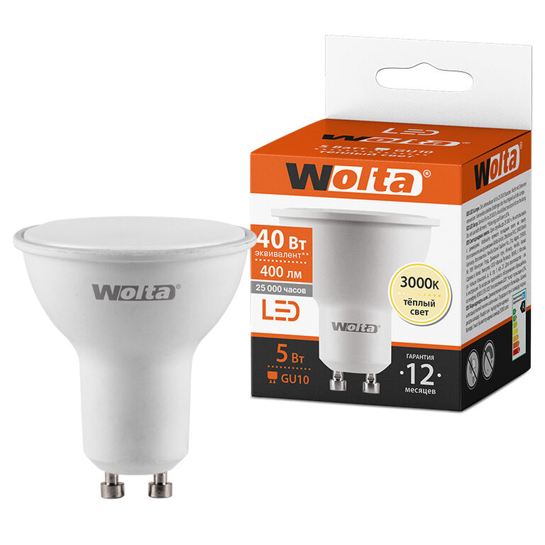 Светодиодная лампа WOLTA 25YPAR16-230-5GU10 5Вт 3000K GU10
