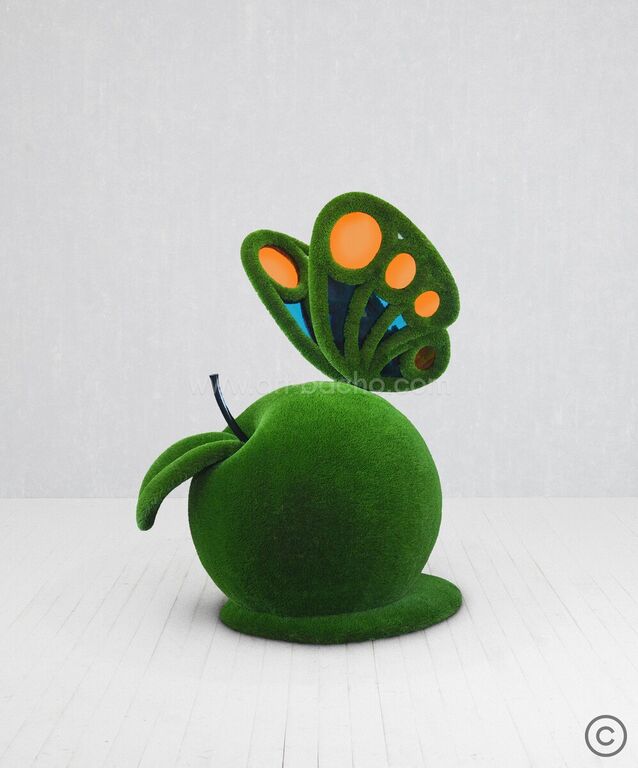 Топиари Бабочка на яблоке, ландшафтная фигура 3,1х2,45х1,2м