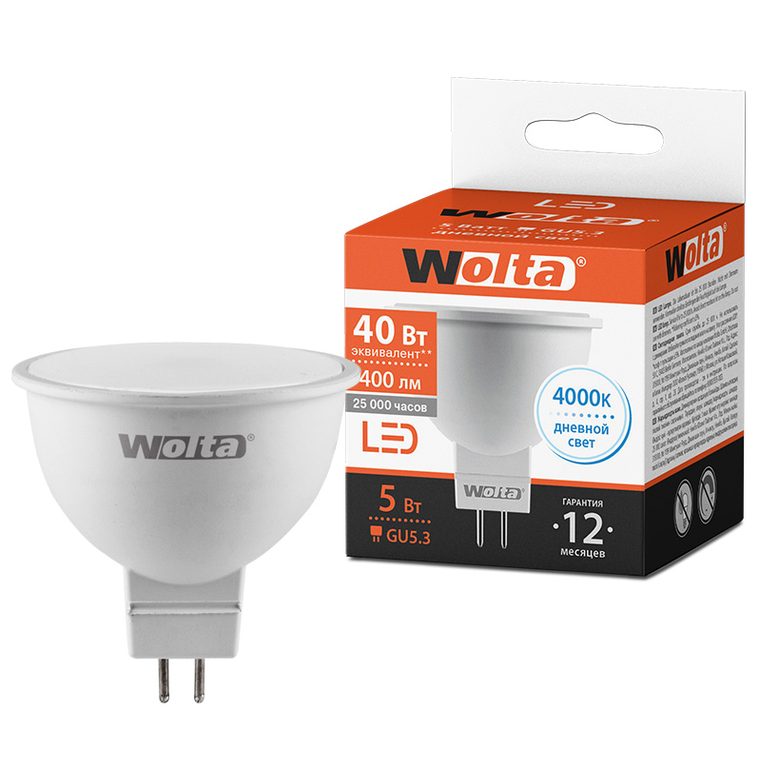 Светодиодная лампа WOLTA 25SMR16-220-5GU5.3 5Вт 4000K GU5.3