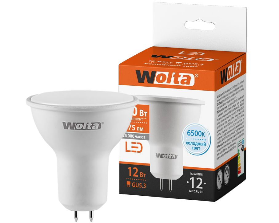 Светодиодная лампа WOLTA 25WPAR16-230-12GU5.3 12Вт 6500K GU5.3