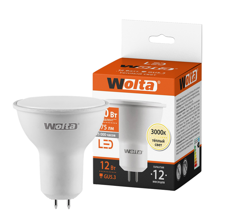 Светодиодная лампа WOLTA 25YPAR16-230-12GU5.3 12Вт 3000K GU5.3
