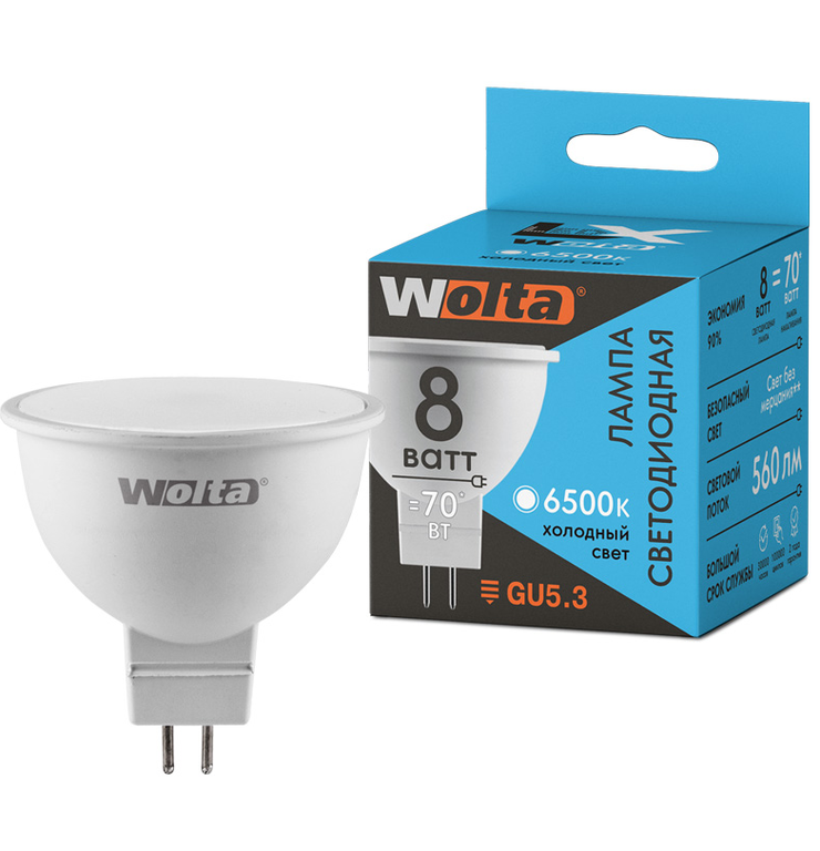 Светодиодная лампа WOLTA LX 30WMR16-220-8GU5.3 8Вт 6500K GU5.3