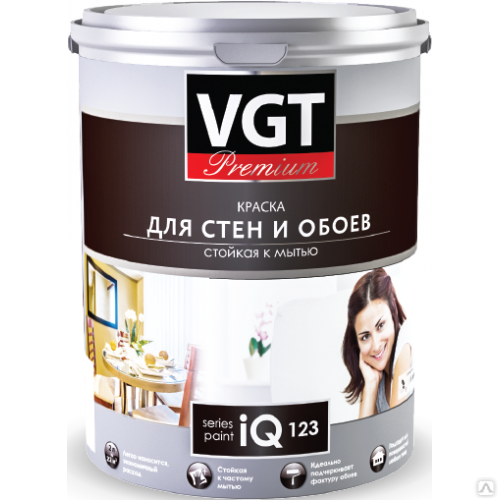 Краска для стен и обоев iQ123 база С стойкая к мытью 2л (2.7 кг) VGT