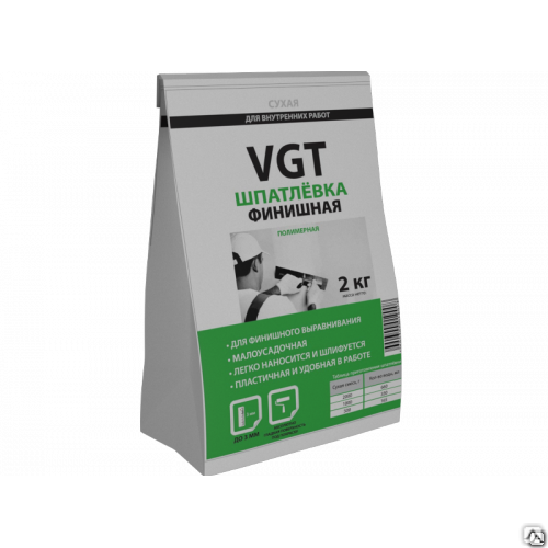 Шпатлевка финишная для внутренних работ полимерная сухая 2 кг VGT