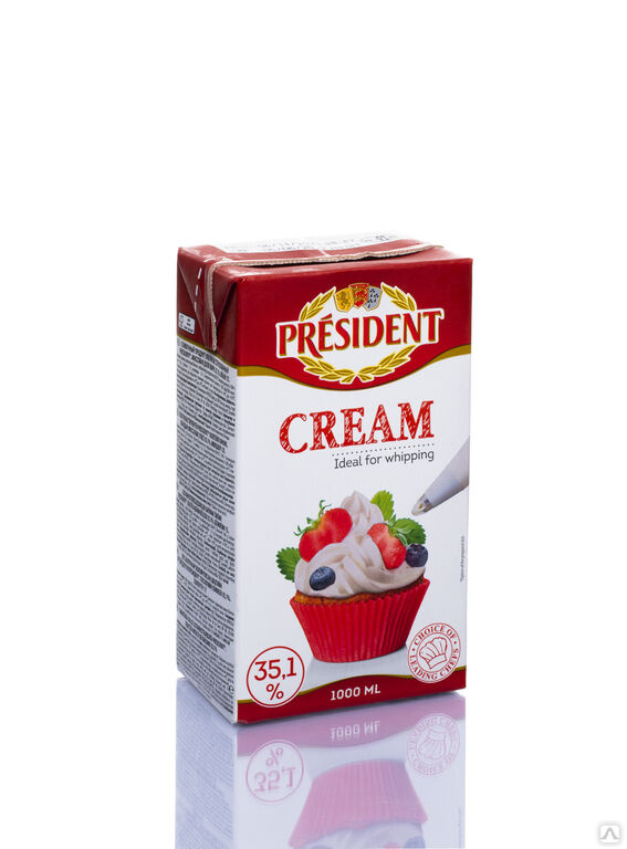 Сливки для взбивания 35,1% "President", цена в Алматы от компании ...
